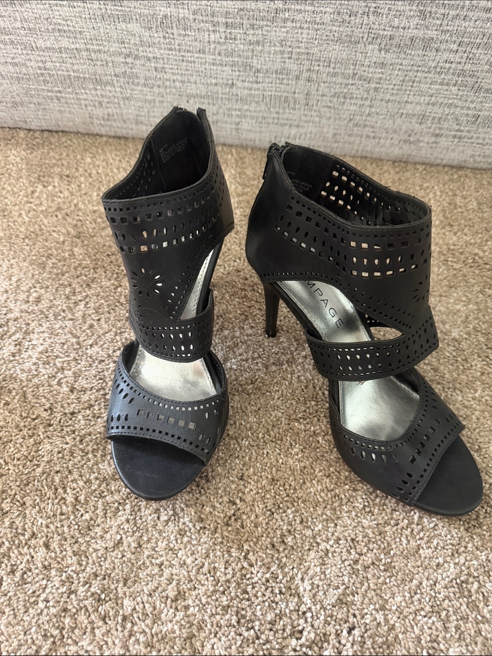 Rampage Black Laser-Cut Strappy High Heel Sandals